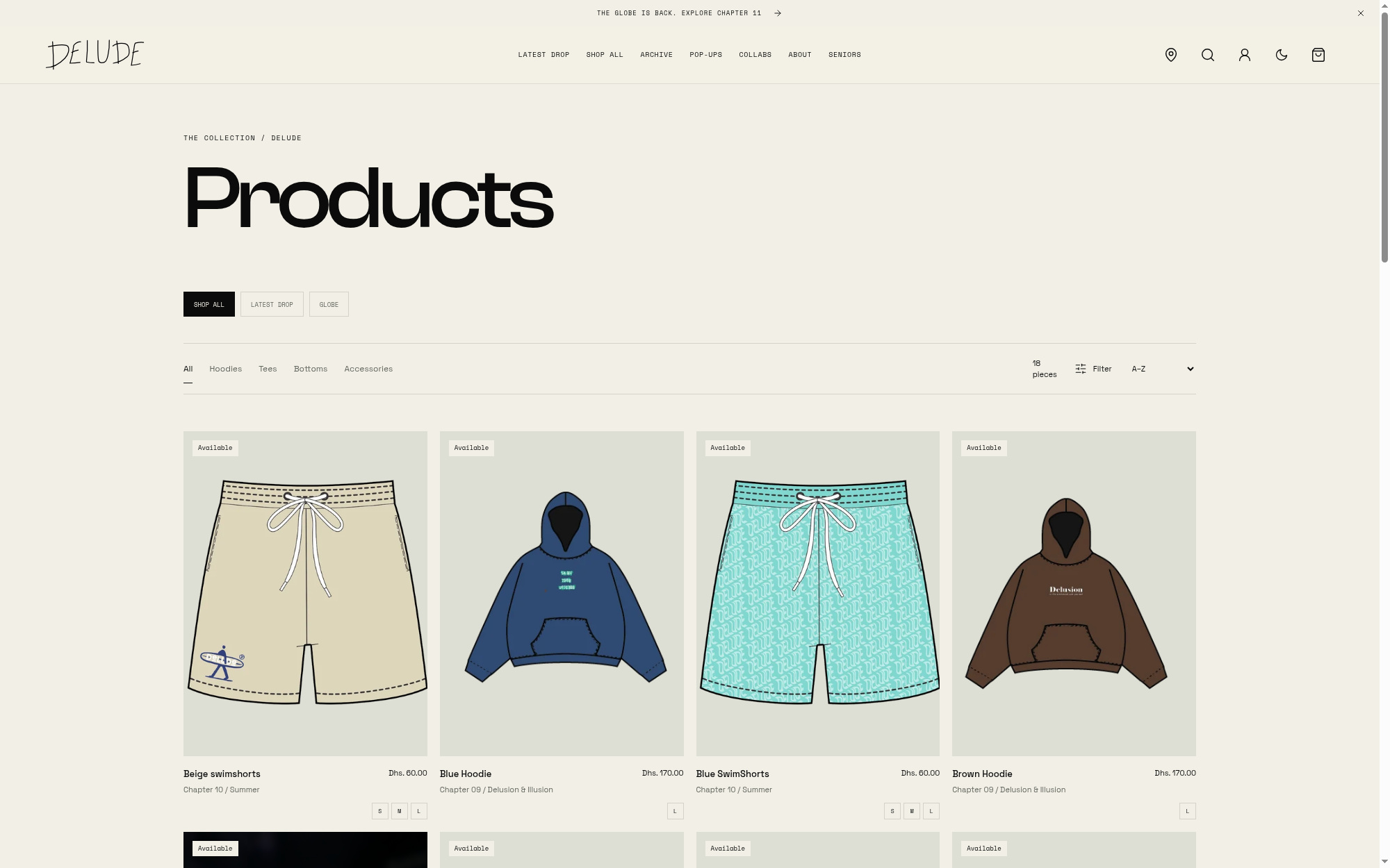 Delude screenshot: Products collection