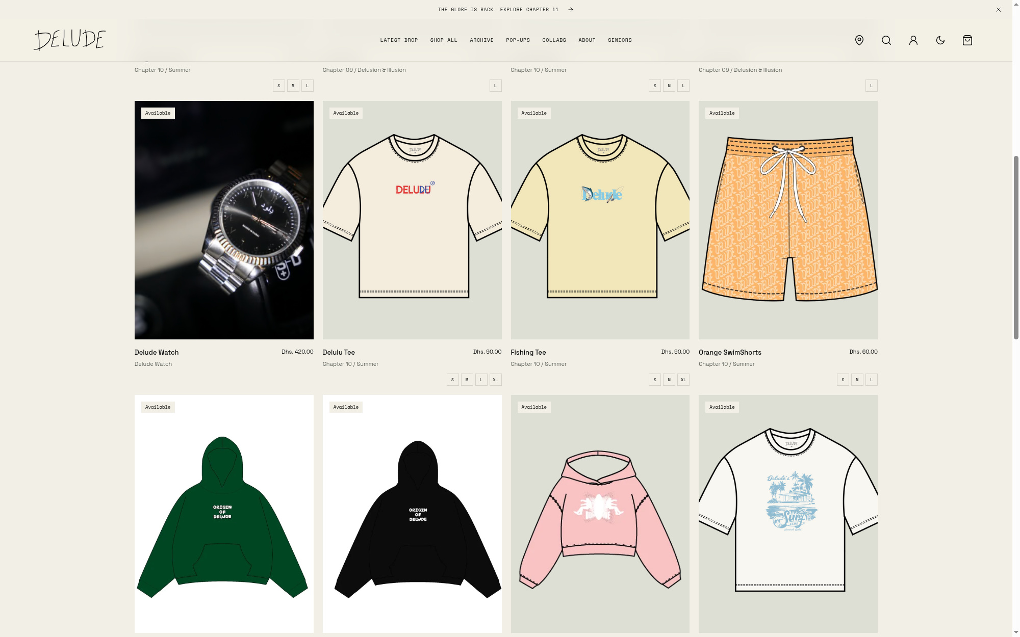 Delude screenshot: Product grid